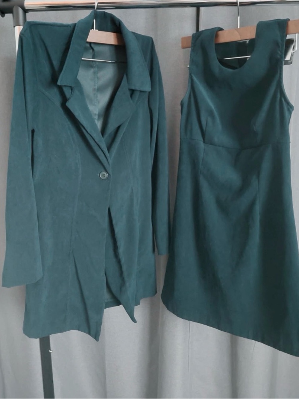 Unique Dark Teal Sleeveless Dress with matching blazer suede feel Size XS womens